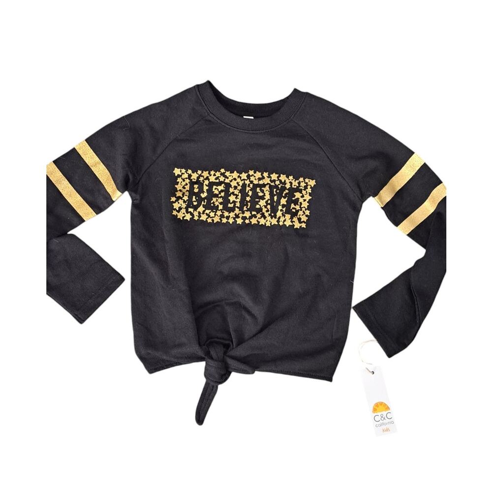 C&C California Girls S 6 6X Black Gold NWT Believe Glitter Sweatshirt